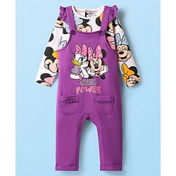 Babyhug Disney 100% Cotton Full Sleeves T- Shirt & Dungaree With Minnie Mouse Graphic - Multi Colour