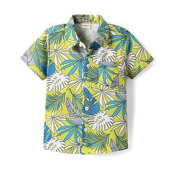 Babyhug Single Jersey Knit Half Sleeves Shirt & Shorts Set with Tropical Print - Green & Navy Blue