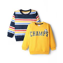 Babyhug Cotton Knit Full Sleeves Striped & Text Printed Sweatshirts Pack Of 2 - Multi Colour