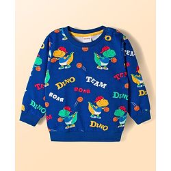 Babyhug Cotton Knit Full Sleeves Pullover Sweatshirts with Dino Graphic Pack of 2 - Navy Blue & Light Grey