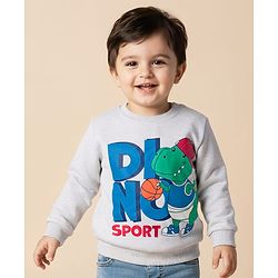 Babyhug Cotton Knit Full Sleeves Pullover Sweatshirts with Dino Graphic Pack of 2 - Navy Blue & Light Grey