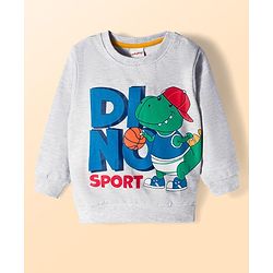 Babyhug Cotton Knit Full Sleeves Pullover Sweatshirts with Dino Graphic Pack of 2 - Navy Blue & Light Grey