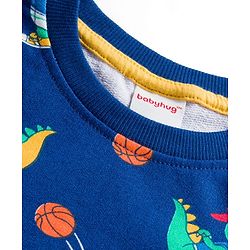 Babyhug Cotton Knit Full Sleeves Pullover Sweatshirts with Dino Graphic Pack of 2 - Navy Blue & Light Grey