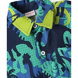 Babyhug Single Jersey Knit Half Sleeves Shirt & Shorts Set with Dino Print - Green & Navy Blue