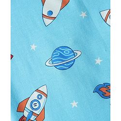 Babyhug Single Jersey Knit Half Sleeves T-Shirt & Shorts Set with Space Print - Light Blue & Navy Blue
