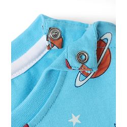 Babyhug Single Jersey Knit Half Sleeves T-Shirt & Shorts Set with Space Print - Light Blue & Navy Blue