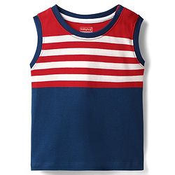 Babyhug Single Jersey Knit Sleeveless Tank T-Shirt & Shorts Set with Stripes- Red & Navy Blue
