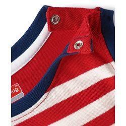 Babyhug Single Jersey Knit Sleeveless Tank T-Shirt & Shorts Set with Stripes- Red & Navy Blue