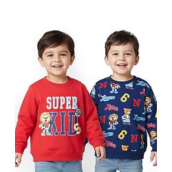 Babyhug Cotton Knit Full Sleeves Animal & Sports Theme Printed Sweatshirts Pack Of 2 - Multi Colour