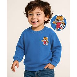 Babyhug Cotton Knit Full Sleeves Sweatshirt With Tiger Patch - Blue