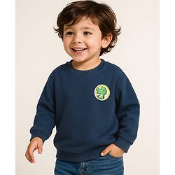 Babyhug Cotton Knit Full Sleeves Sweatshirt With Dino Patch - Navy Blue