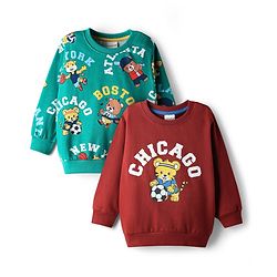 Babyhug Cotton Knit Full Sleeves Animal Printed Sweatshirts Pack of 2 - Maroon & Green