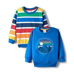 Babyhug Cotton Knit Full Sleeves Striped & Mountain Printed Sweatshirts Pack of 2 - Multicolor
