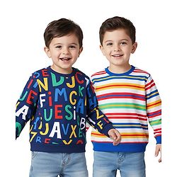 Babyhug Cotton Knit Full Sleeves Striped & Alphabet Printed Sweatshirts Pack of 2 - Multicolor
