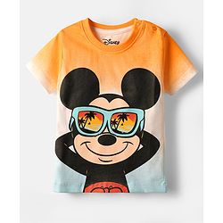 Babyhug Disney Single Jersey Knit Half Sleeves Ombre T-Shirt & Shorts With Mickey Mouse Graphics - Orange