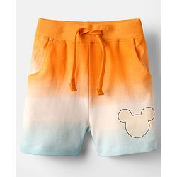 Babyhug Disney Single Jersey Knit Half Sleeves Ombre T-Shirt & Shorts With Mickey Mouse Graphics - Orange