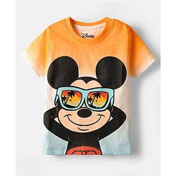 Babyhug Disney Single Jersey Knit Half Sleeves Ombre T-Shirt & Shorts With Mickey Mouse Graphics - Orange
