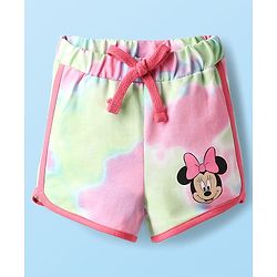 Babyhug Disney Single Jersey Knit Frill Sleeves T-Shirt & Shorts With Minnie Mouse Graphics - White & Pink