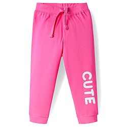 Babyhug Single Jersey Knit Full Length Lounge Pant With Polka Dots & Text Print Pack Of 2 - Pink & Navy Blue
