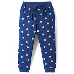 Babyhug Single Jersey Knit Full Length Lounge Pant With Polka Dots & Text Print Pack Of 2 - Pink & Navy Blue