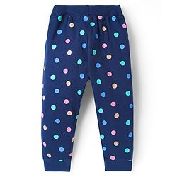 Babyhug Single Jersey Knit Full Length Lounge Pant With Polka Dots & Text Print Pack Of 2 - Pink & Navy Blue