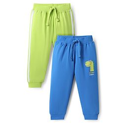 Babyhug Single Jersey Knit Lounge Pant Wit Dino Print & Tape Detailing Pack Of 2 - Blue & Light Green