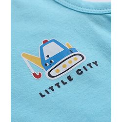 Babyhug 100% Cotton Knit Sleeveless Antibacterial Sando with Vehicle Print Pack of 3 - White Light Blue & Navy Blue