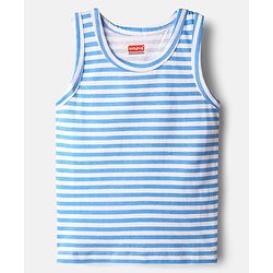 Babyhug 100% Cotton Single Jersey Knit Sleeveless Antibacterial Sando Vest with Stripe Design & Cars Print Pack of 3 - White Light Blue & Blue