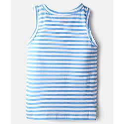 Babyhug 100% Cotton Single Jersey Knit Sleeveless Antibacterial Sando Vest with Stripe Design & Cars Print Pack of 3 - White Light Blue & Blue