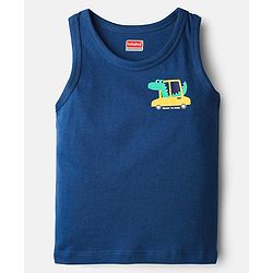 Babyhug 100% Cotton Single Jersey Knit Sleeveless Antibacterial Sando Vest with Stripe Design & Cars Print Pack of 3 - White Light Blue & Blue