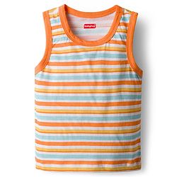 Babyhug 100% Cotton Knit Antibacterial Sando with Stripes Vehicle & Animal Print Pack of 5 - Blue Orange & Yellow