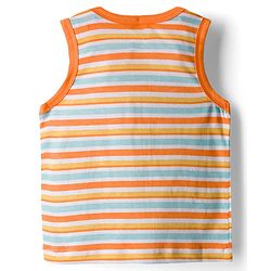 Babyhug 100% Cotton Knit Antibacterial Sando with Stripes Vehicle & Animal Print Pack of 5 - Blue Orange & Yellow