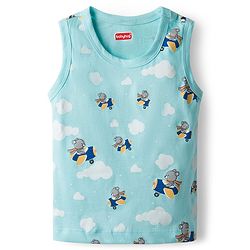 Babyhug 100% Cotton Knit Antibacterial Sando with Stripes Vehicle & Animal Print Pack of 5 - Blue Orange & Yellow