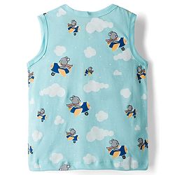 Babyhug 100% Cotton Knit Antibacterial Sando with Stripes Vehicle & Animal Print Pack of 5 - Blue Orange & Yellow