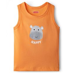 Babyhug 100% Cotton Knit Antibacterial Sleeveless Sandos with Animal Print Pack of 3 - Orange Navy & Light Blue