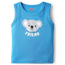 Babyhug 100% Cotton Knit Antibacterial Sleeveless Sandos with Animal Print Pack of 3 - Orange Navy & Light Blue