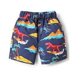 Babyhug Cotton Woven Dino Printed Swimming Trunk - Navy Blue