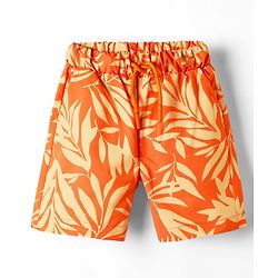 Babyhug Woven Mid Thigh Length Quick Dry Trunk with Leaves Print - Orange
