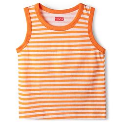Babyhug 100% Cotton Knit Sleeveless Antibacterial Sando with Strips Stars & Shark Print Pack of 5 - Navy Blue & Orange