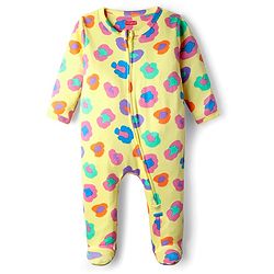 Babyhug Interlock Knit Full Sleeves Front Open Footed Sleepsuit With Abstract Print - Yellow