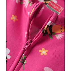 Babyhug Cotton Interlock Knit Full Sleeves Footed Sleep Suit with Honey Bee Floral & Heart Print - Pink