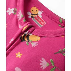 Babyhug Cotton Interlock Knit Full Sleeves Footed Sleep Suit with Honey Bee Floral & Heart Print - Pink