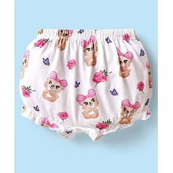 Babyhug 100% Knit Teddy Bear & Polka Dot Printed Bloomers Pack of 3 - White Pink & Maroon
