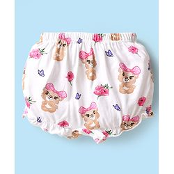 Babyhug 100% Knit Teddy Bear & Polka Dot Printed Bloomers Pack of 3 - White Pink & Maroon