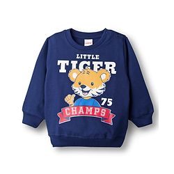 Babyhug Cotton Knit Full Sleeves Striped Pullover Sweatshirt with Tiger Print Pack of 2 - Navy Blue