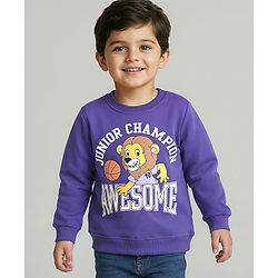 Babyhug Cotton Knit Full Sleeves Sweatshirt With Lion Graphics - Purple