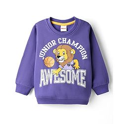 Babyhug Cotton Knit Full Sleeves Sweatshirt With Lion Graphics - Purple