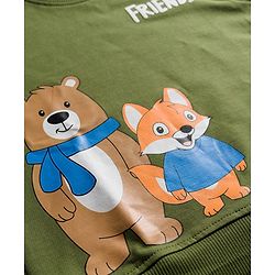 Babyhug Cotton Knit Full Sleeves Pullover Sweatshirt with Bear Graphic - Green