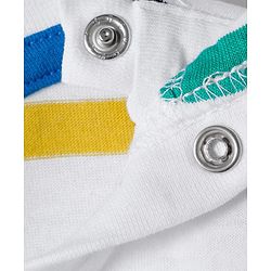 Babyhug Single Jersey Knit Half Sleeves T-Shirt & Shorts Set With Stripes & Vehicle Print - White & Navy Blue