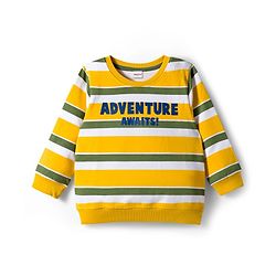 Babyhug Cotton Knit Full Sleeves Sweatshirts with Stripes & Adventure Text Print Pack of 2 - Yellow & Olive Green
